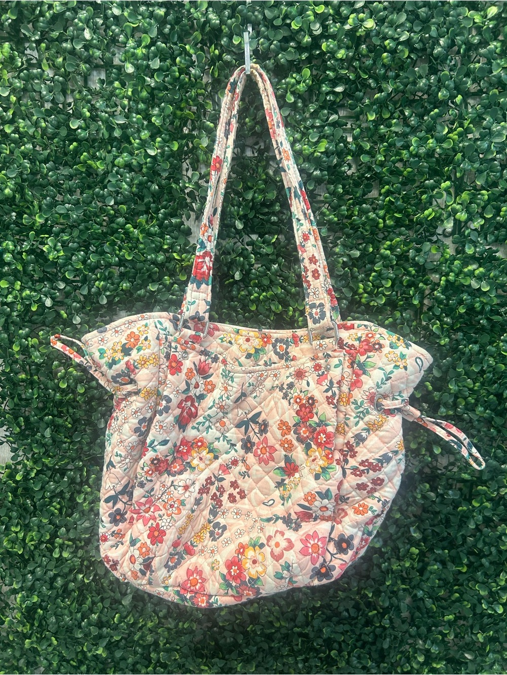 Vera Bradley Cream Quilted Floral Tote with Multicolor Flowers